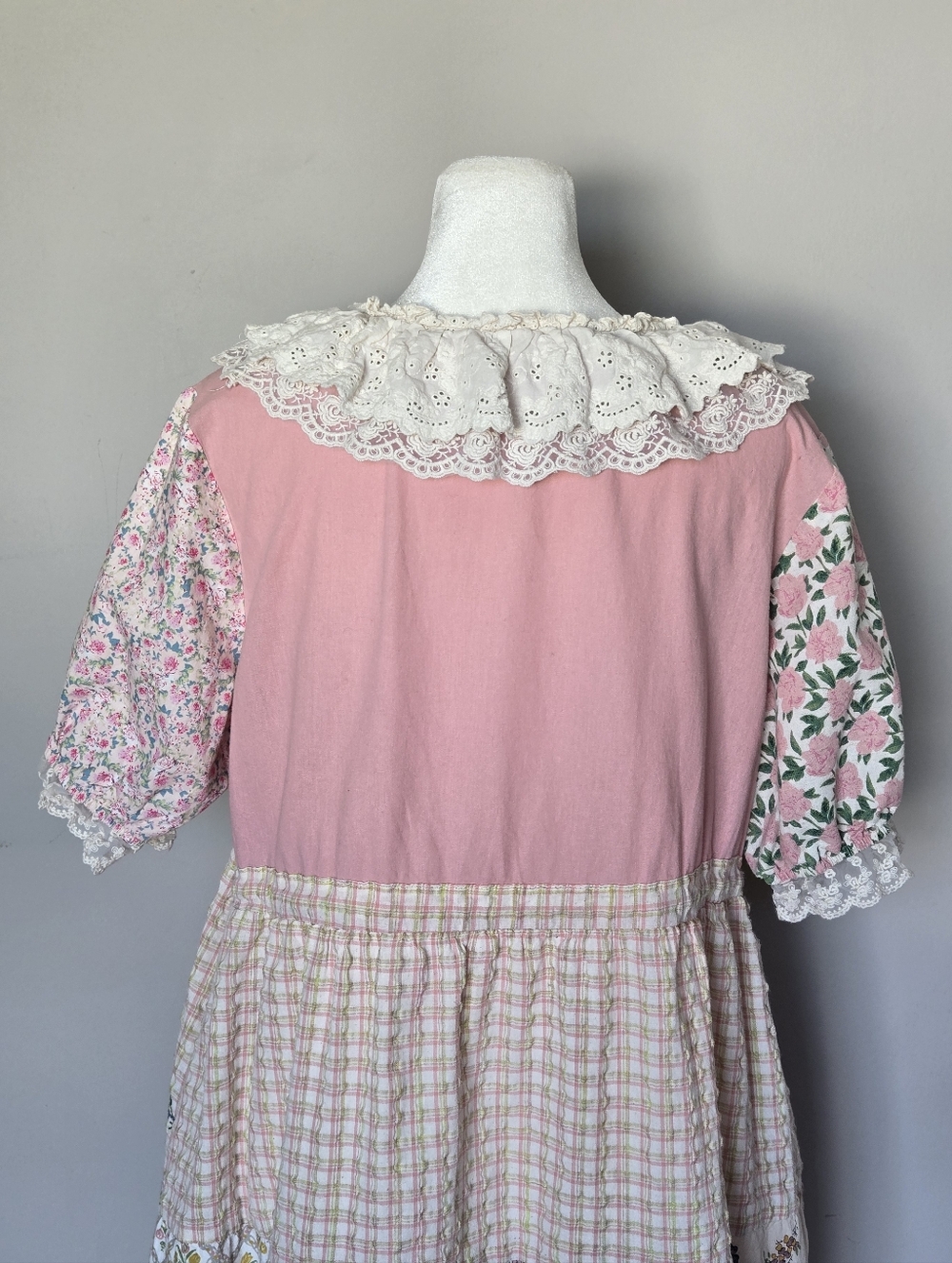 Boho Embroidered Floral Patchwork Midi Summer Dress Cottagecore Romantic - Picture 5 of 12
